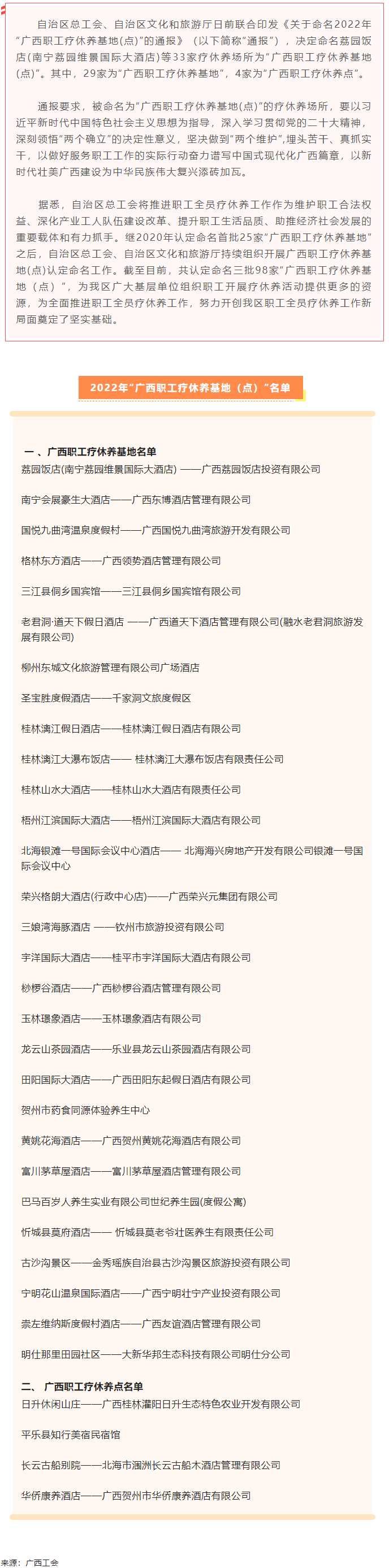 33家入選！第三批廣西職工療休養(yǎng)基地(點)名單出爐.png